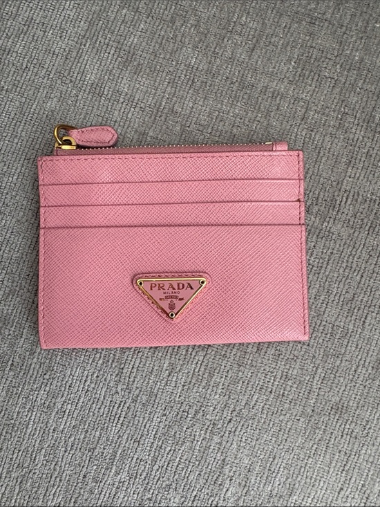 Prada Handbags - Prada Pink Saffiano Leather Card Case with Gold Logo